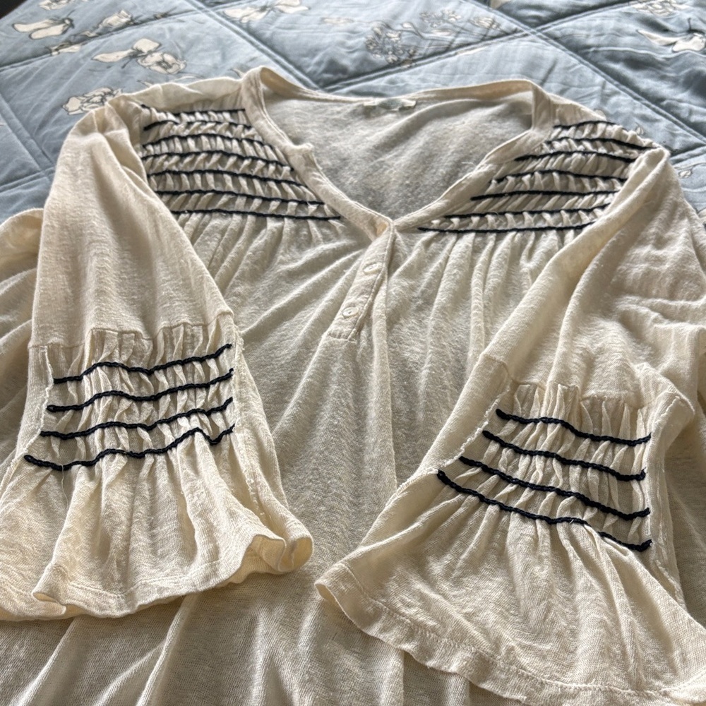 Sundance Linen Striped Cream Women's Top Size L - Picture 2 of 9